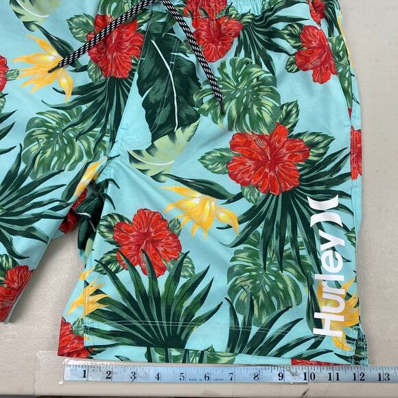 Hurley Hybrid Swim Shorts Mens Large Hibiscus Volley Tropical Floral Blue Trunks - Picture 10 of 13